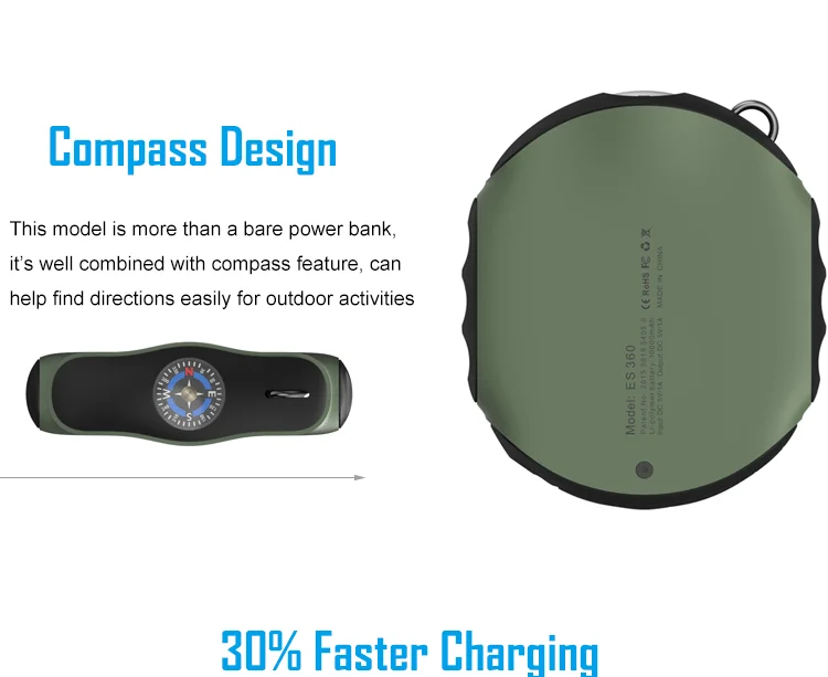 2020 Hot 10000mah Compass Outdoor Gift Power Bank, Fast Charge 10000mAh IPX6 Waterproof Dustproof Power Bank for Mobile Phone - ANKUX.COM