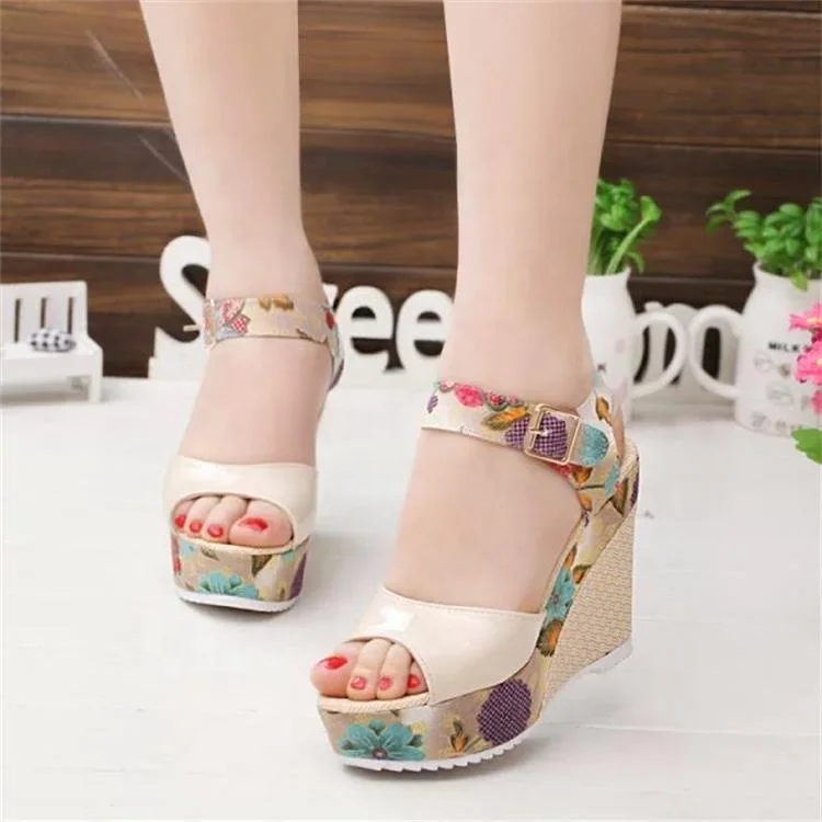 

Summer Sandals Female Wedge with A High-heeled Thick-soled Beach Large Size Sandals and Slippers