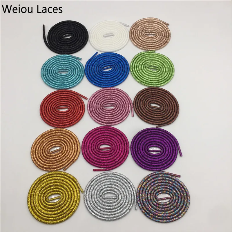 

Weiou Wholesale sport shoelaces Fashion Metallic Yarn Round for lacing up shoe, Bottom based color + silver metallic yarn