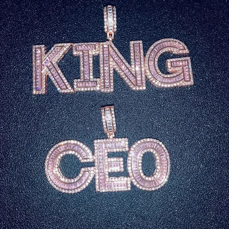 

pink diamond medium rock sugar letter stitching combination pendant necklace micro-inlaid zircon men and women necklace, As picture