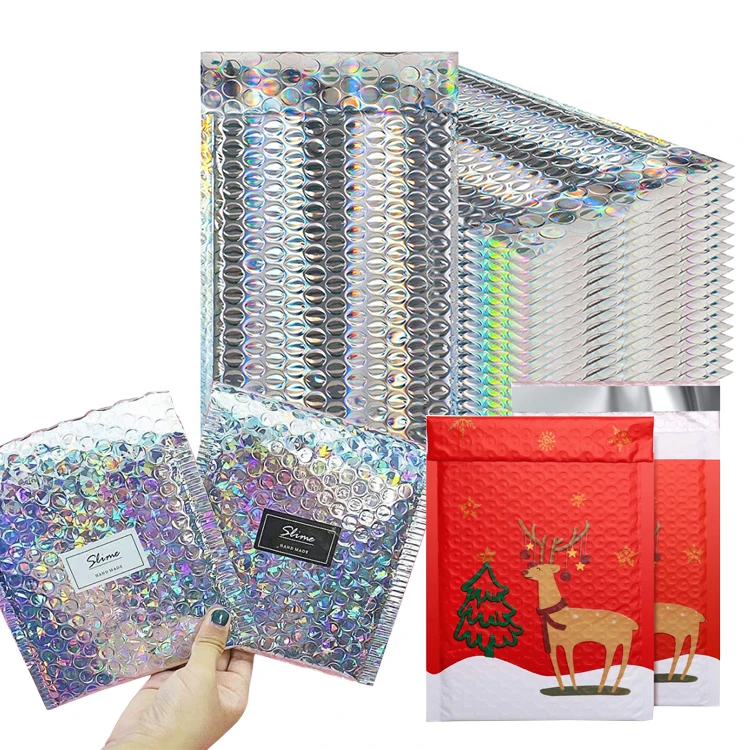 Cosmetic Clothing Shipping Packaging Holographic Bubble Envelope Mailing Bags Metallic Poly Holographic Bubble Mailers