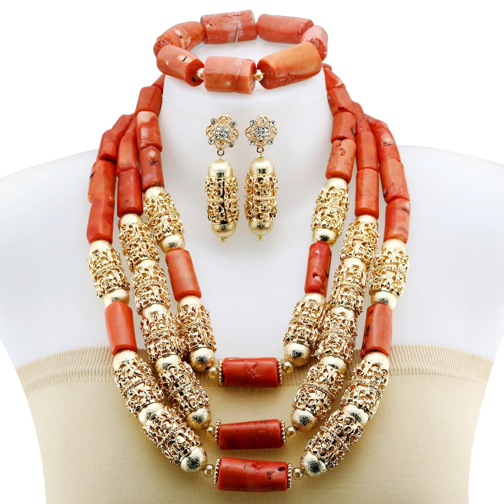 

Yulaili Nigerian Wedding Beads Unique Bridal Jewelry Set Popular Style Wholesale Earrings Necklace Coral Jewelry Sets YL3120