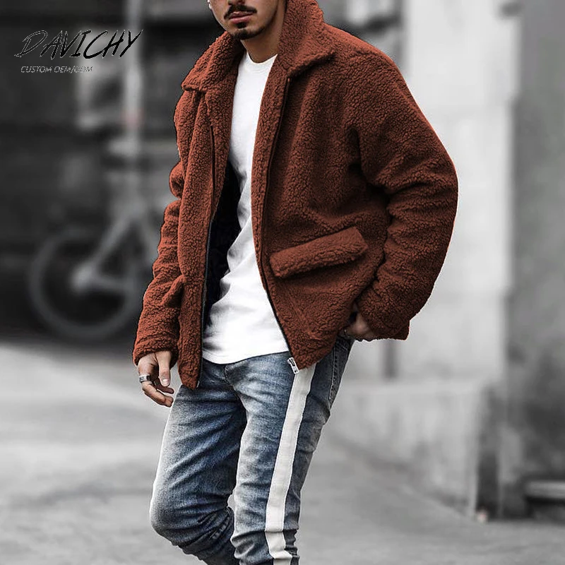 

Fashion Coats Plus Size Jackets Men's Faux Fur Fluffy Zipper Pocket Casual Coat, Customized color