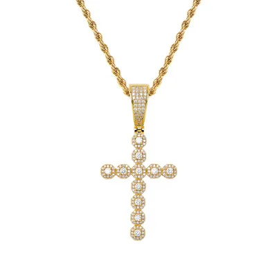 

2021Fashion Europe and America Diamond Alloy Jewelry Cross Necklace, Gold color