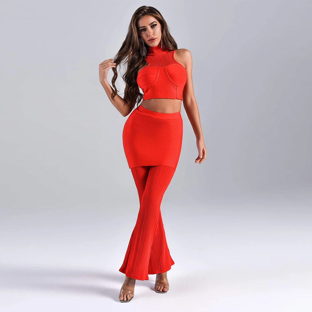 

BD2153 Fashion Sleeveless Crop Top Bandage Fabric Mint Sexy Two Piece Pants Set