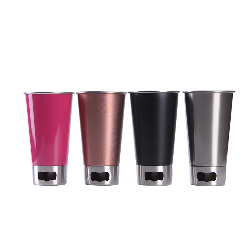 

T272 304 Stainless Steel Portion Cups 500ml Metal Tumbler with Bottle Opener Kitchen Bar Tools Outdoor Drinking Water Beer Mug, 4 colors