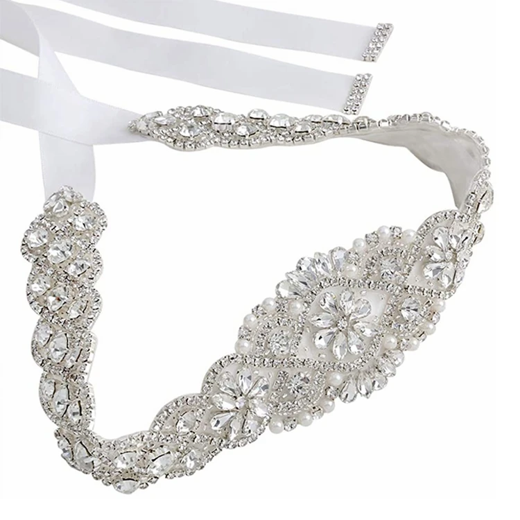 

Custom Handmade Flower Design Crystal Beaded Bridal Sash Crystal Rhinestone Belt for Wedding dress