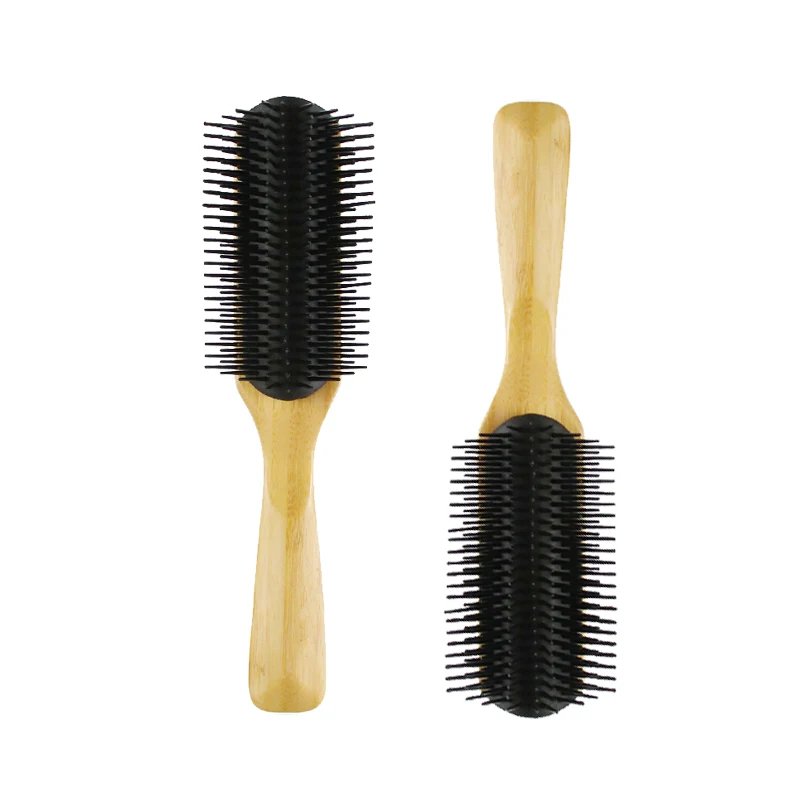 

Professional Wholesale Hair Brush for Women Bamboo Detachable Head 9 Row Detangling Denman Hair Brush, Natural