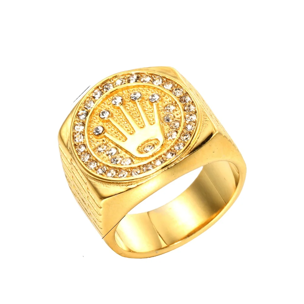 

Cross Border Fashion Ring Personalized Diamond Embedding Hip Hop Gold Titanium Steel Ring Fine Jewelry Rings men