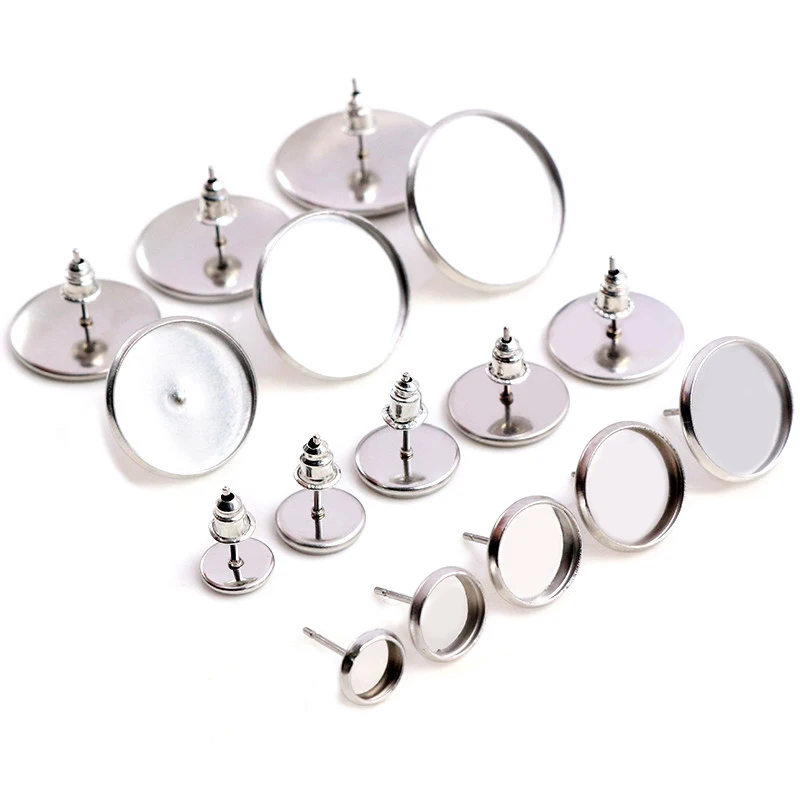 

20pcs/lot 6-20mm Stainless Steel Earring Studs,Earrings Blank/Base Setting Bezel Fit 6-20mm Glass Cabochons DIY Jewelry Findings