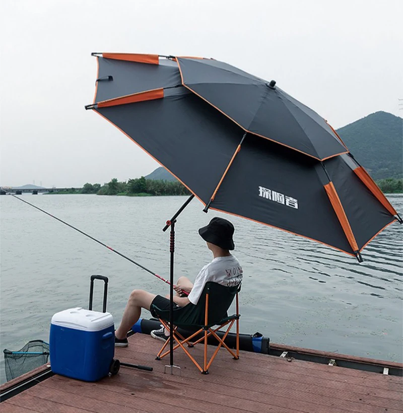 

Outdoor 2.0m 2.2m 2.4m fishing umbrella protection double layer outdoor windproof fishing beach sun protection umbrella, Black/blue