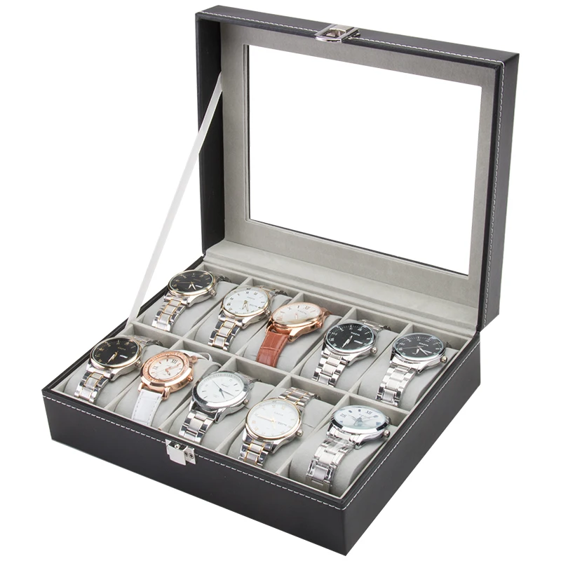 

Luxury 10 Slots Watch Display Boxes in black Watch Strap Box Package Watch Case