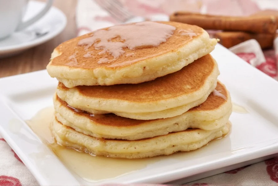Step-by-step preparation of cinnamon roll pancakes showing batter pouring and cinnamon sugar sprinkling