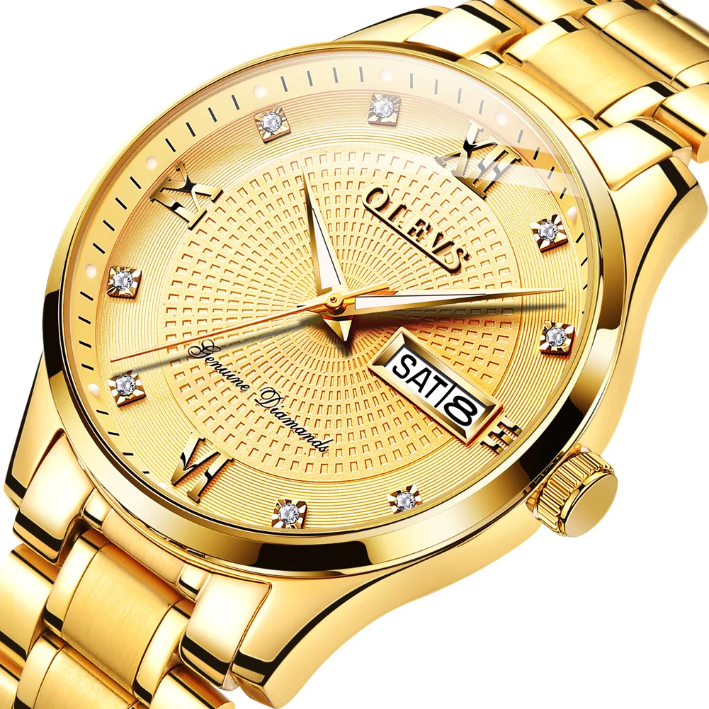 

6603 OLEVS Brand Luxury Men Business Watch Gold Diamond Mechanical Hand Watch Week and Date Luminous Mens' Automatic Watch