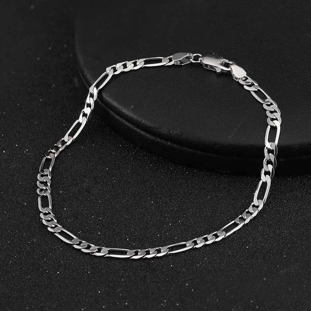 RINNTIN SB66 Fine Jewelry Bracelet Sets 925 Sterling Silver Men Bracelets 3.3mm Figaro Chain Necklace Wholesale for Women