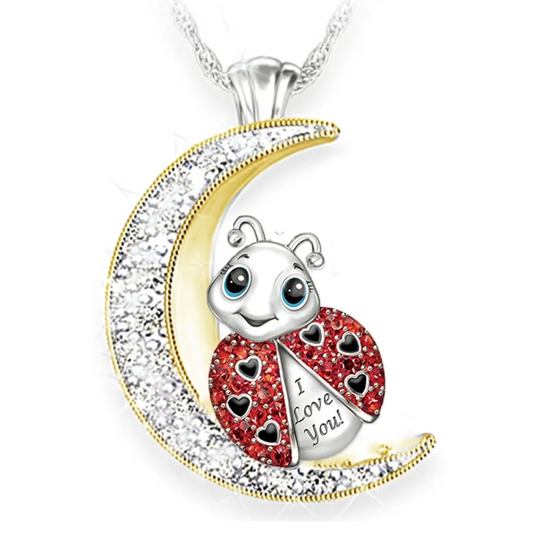 

2021 new fashion and magic ladybug shine moon pendant ladies necklace