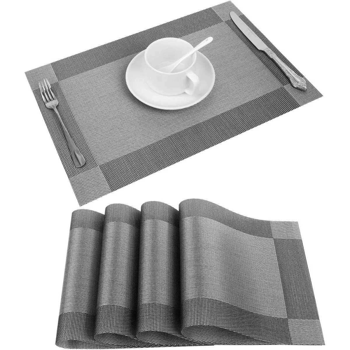 

TTM-A012 Custom 4 Pcs PVC Crossweave Woven Vinyl Non-Slip Insulation Washable table mats sets dining table placemats, Customized