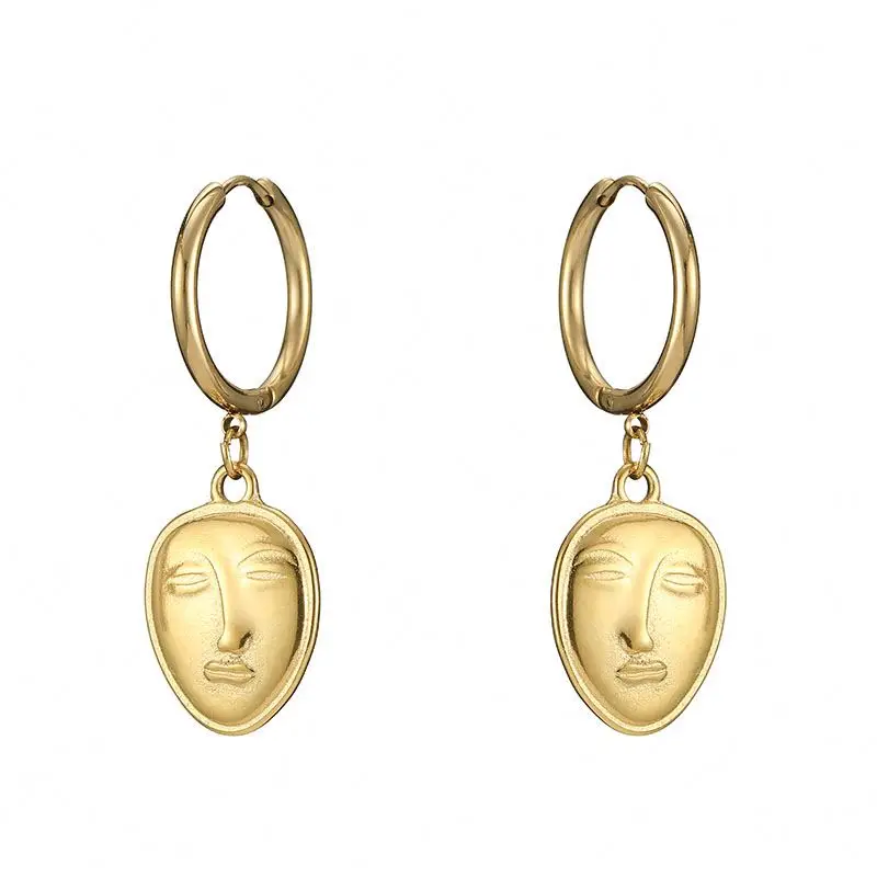 

Unique Design Gold Plated Vintage Face Model Face Pendants 3d Earrings,Hoop Earring Gold Plated
