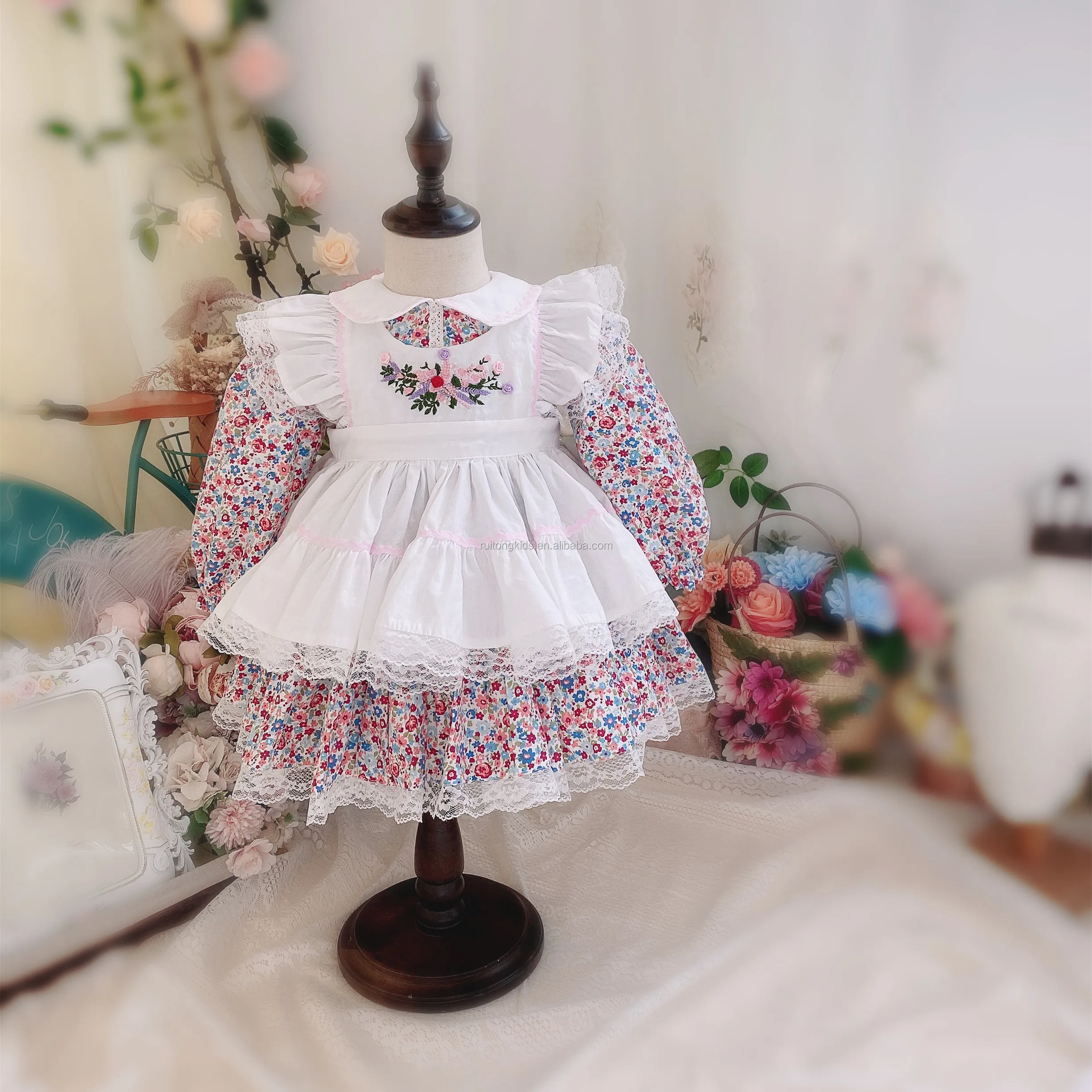 0531128 Baby Spanish Dresses For Girl's Dress Flower Vintage Autumn Wholesale Children Clothes