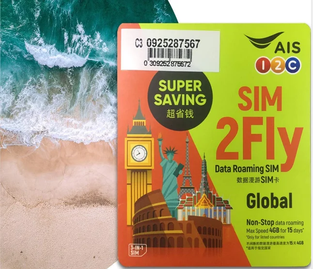 AIS 4GB Global Data for 15 Days Prepaid International Travel SIM Card Roaming in 74 Countries - Japan,China,Russa,Thailand etc.