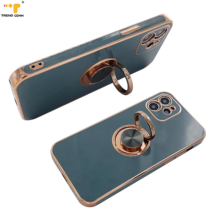 

Plating Luxury Fashion Phone Cases Ring Holder TPU Smartphone Cover Soft Case For iPhone 12