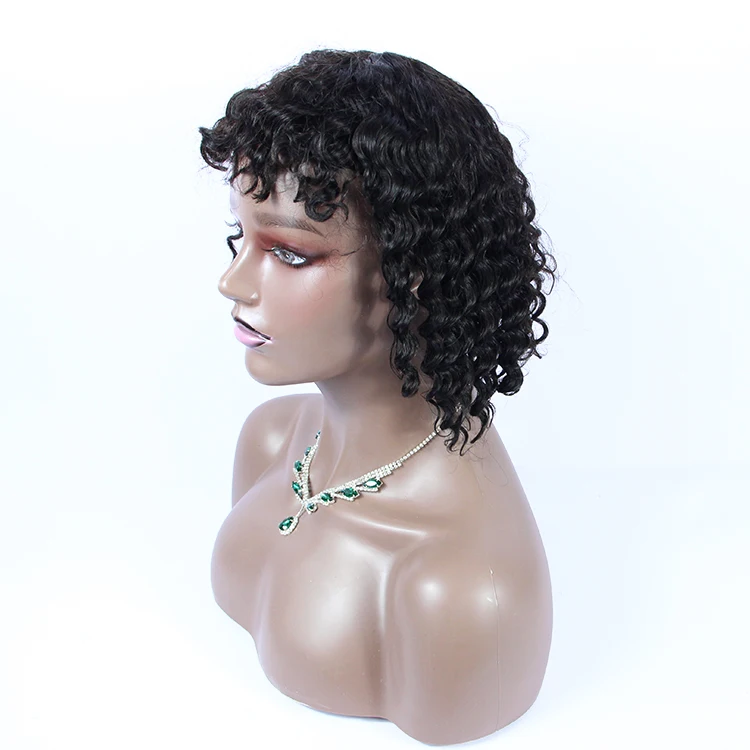 

Wholesale Cheap Human Hair Wig With Bangs Full Machine Made Non Lace Wig Natural Color Short Curly Human Hair Wigs