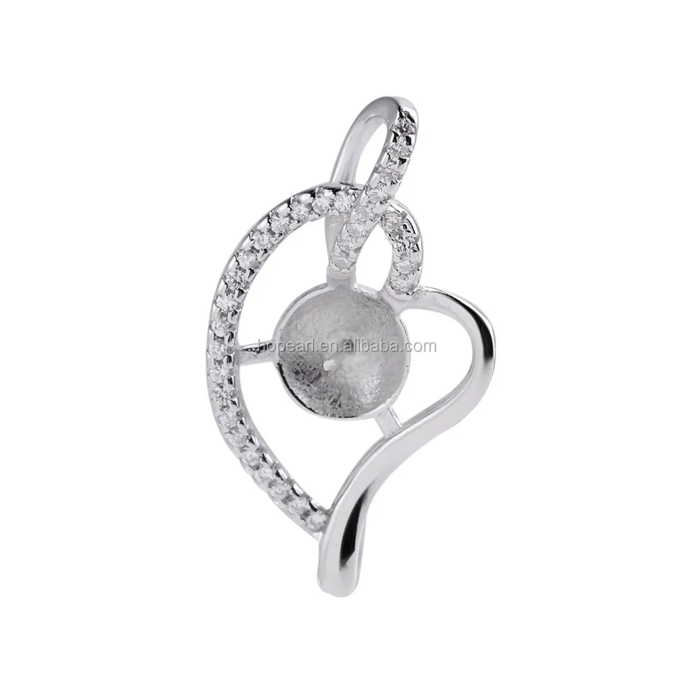 

SSP247 DIY Gift Cubic Zirconia Pearl Findings 925 Sterling Silver Heart Pendant for Pearl Jewellery