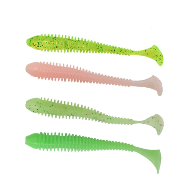

Artificial silicone worm t tail glow night luminous lures light