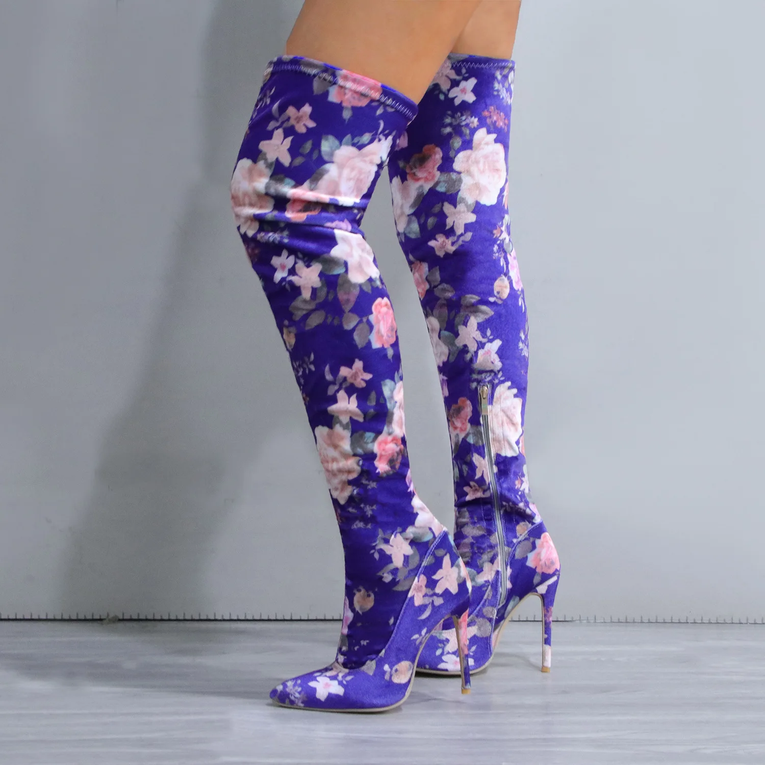 

Women shoes 2021 stylish ethnic style retro print over the knee stretch stiletto floral boots