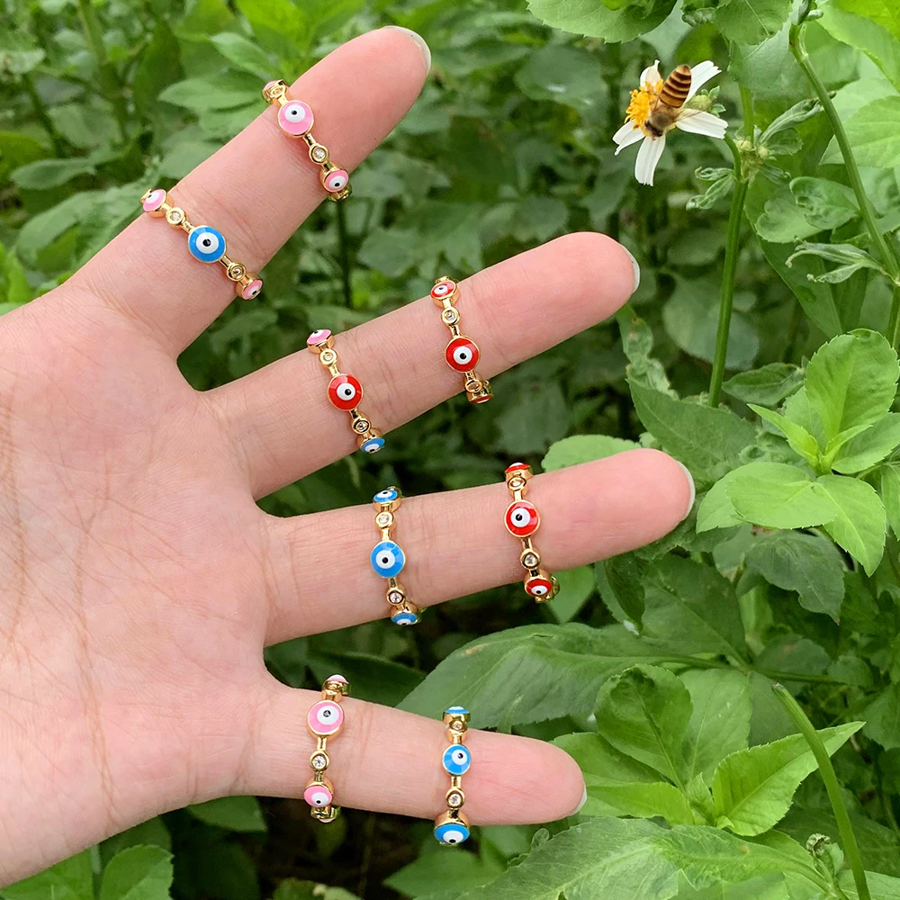 

Best Selling European Simple Design Elegant Finger Jewelry Blue Color Dropping Oil Evil Eyes Shaped Rings For Women Ring
