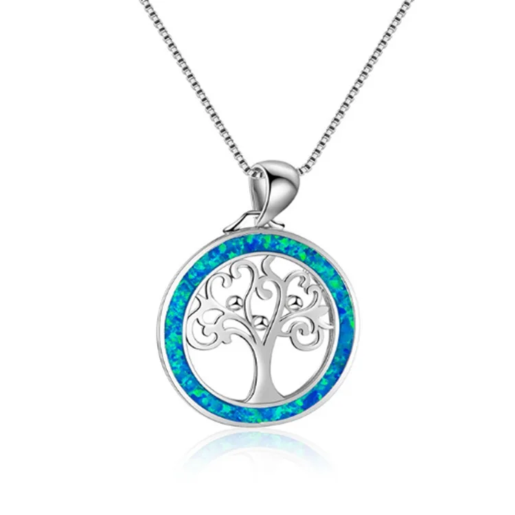 

Jialin Jewelry Ins Fashion Wholesale 925 silver blue opla necklace tree of life for women