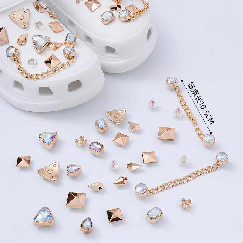 

Hot selling fashion luxury diamond gold crocs clog shoe charms silver butterfly shoe accessories