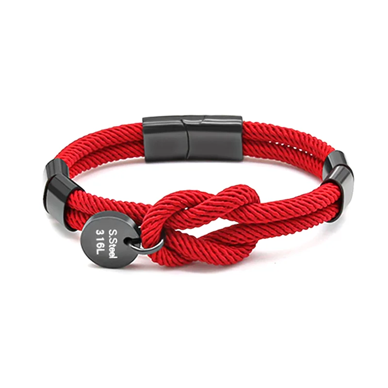 

2021 New Friendship colorful stainless steel metal handmade rope bracelet, Black/red/blue/grey color ,original,any color can be customizable