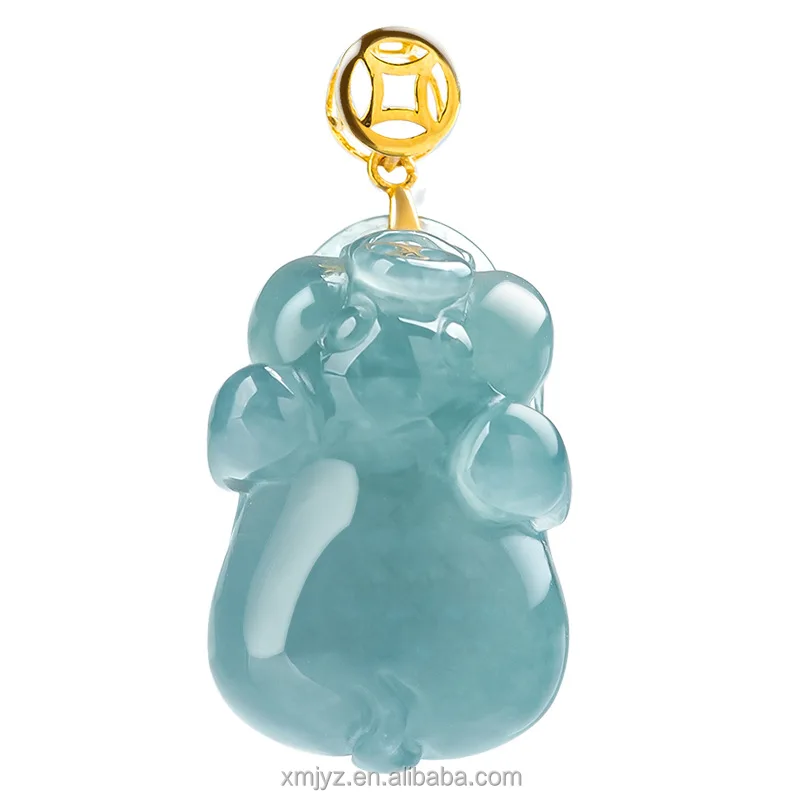 

Certified Grade A Natural Jade Blue Water Lucky Zodiac Pig Pendant 18K Gold Ice Jade Pendant For Men And Women Wholesale