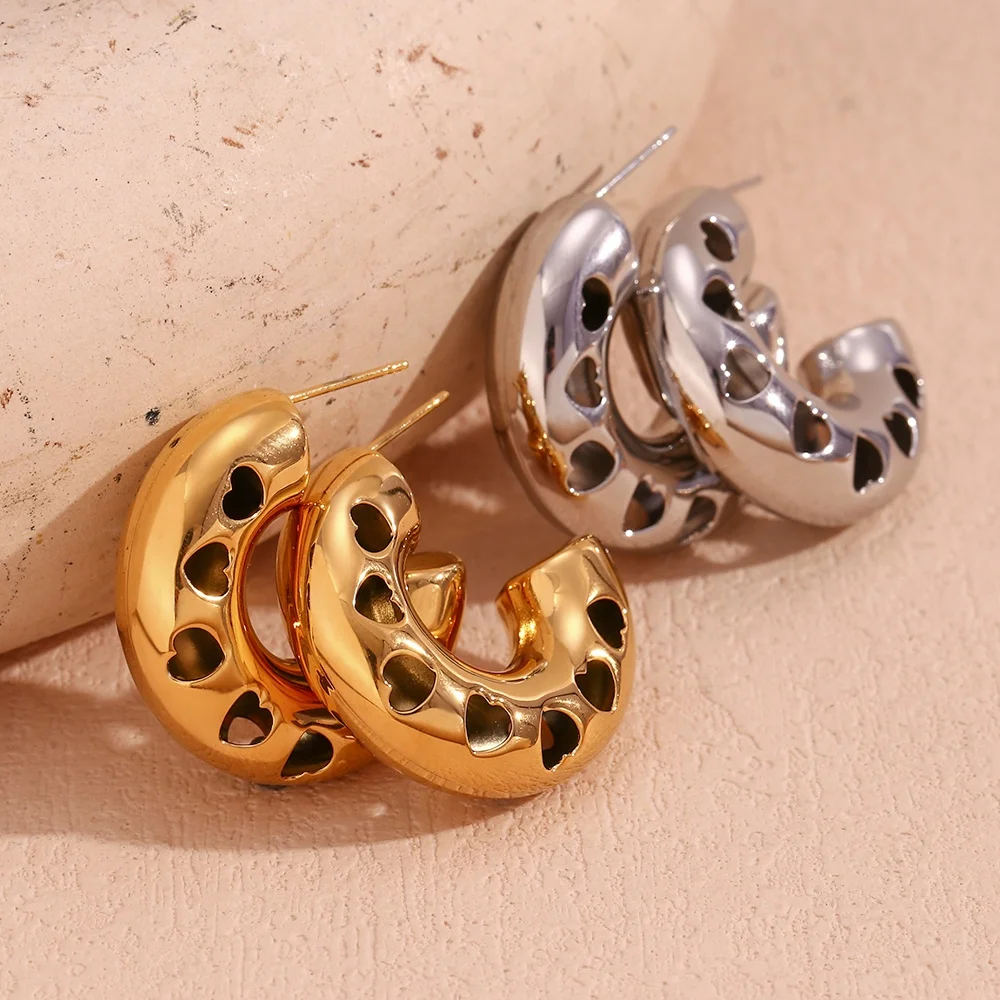

Hollow Heart Women Statement Earrings Waterproof Gold Plated Stainless Steel Jewelry boucles d'oreilles