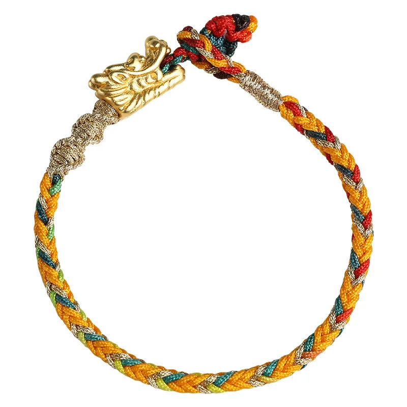 

New Arrival Sterling Silver 999 Colorful Rope Handwoven Dragon Bracelet for Men And Women Vintage Hip Hop Rock Bracelet Jewelry