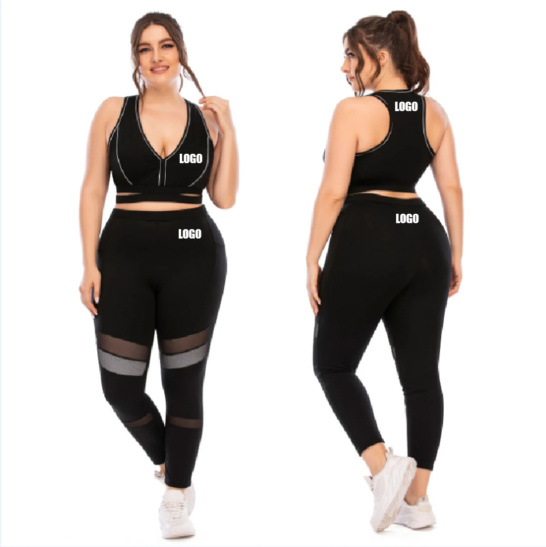 

Spandex Polyeste Custom Ladies Fitness Plus Size Activewear Sports Bra Xxxl Leggings 2 Pieces Gym Outfits Fat Women Yoga Sets, As pictures/customized colors