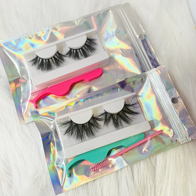 

Eyelash applicator pack cruelty free mink lashes 25mm dramatic 3d mink eyelashes with holographic lash bags