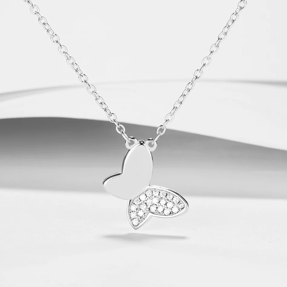 

Fashionable 100% 925 Sterling Silver Necklace CZ Small Butterfly Pendants Necklaces Fit Women Elegant Jewelry Gift