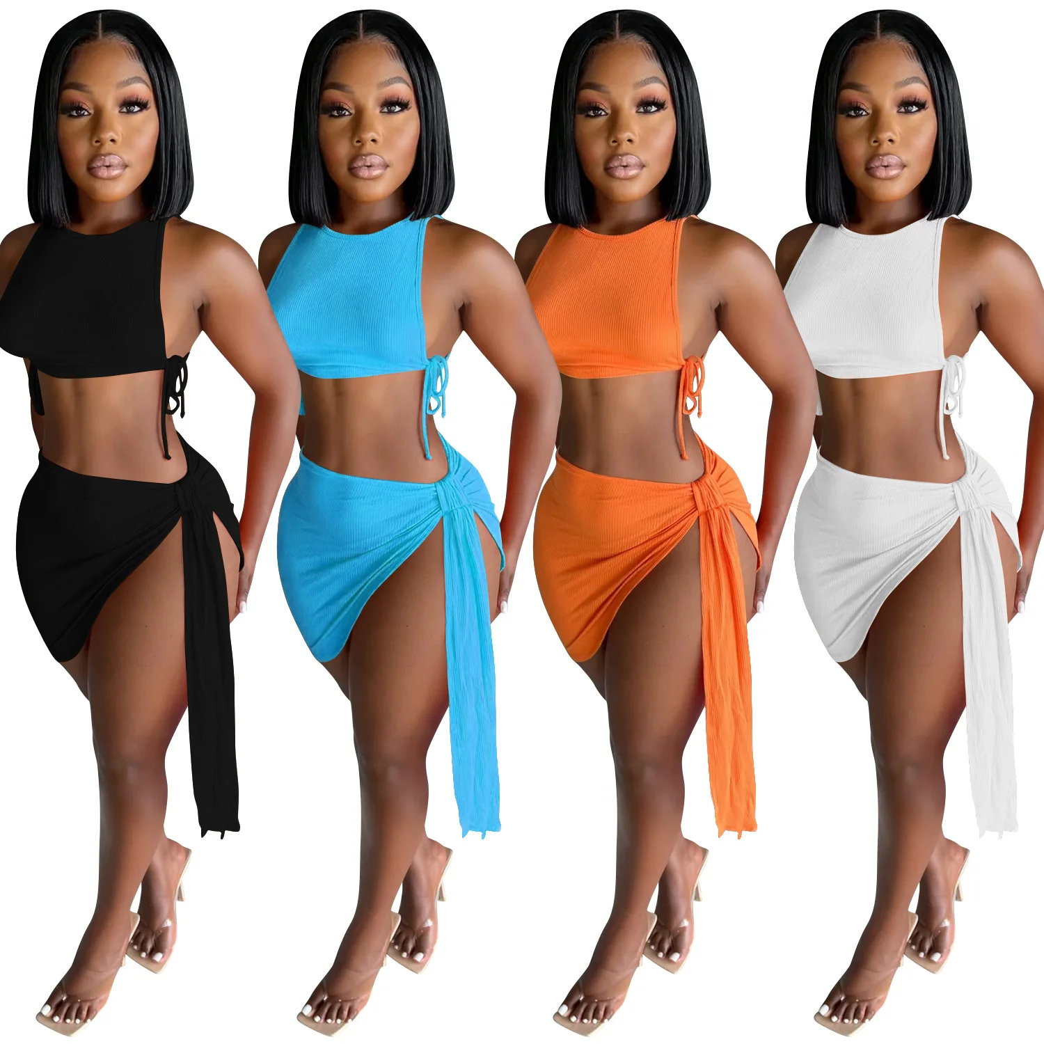

Wholesale Women's Sets Suits Sexy Club Wear Outfits Sleeveless Bandage Tops And Skirt Summer Two Piece Skirt Set