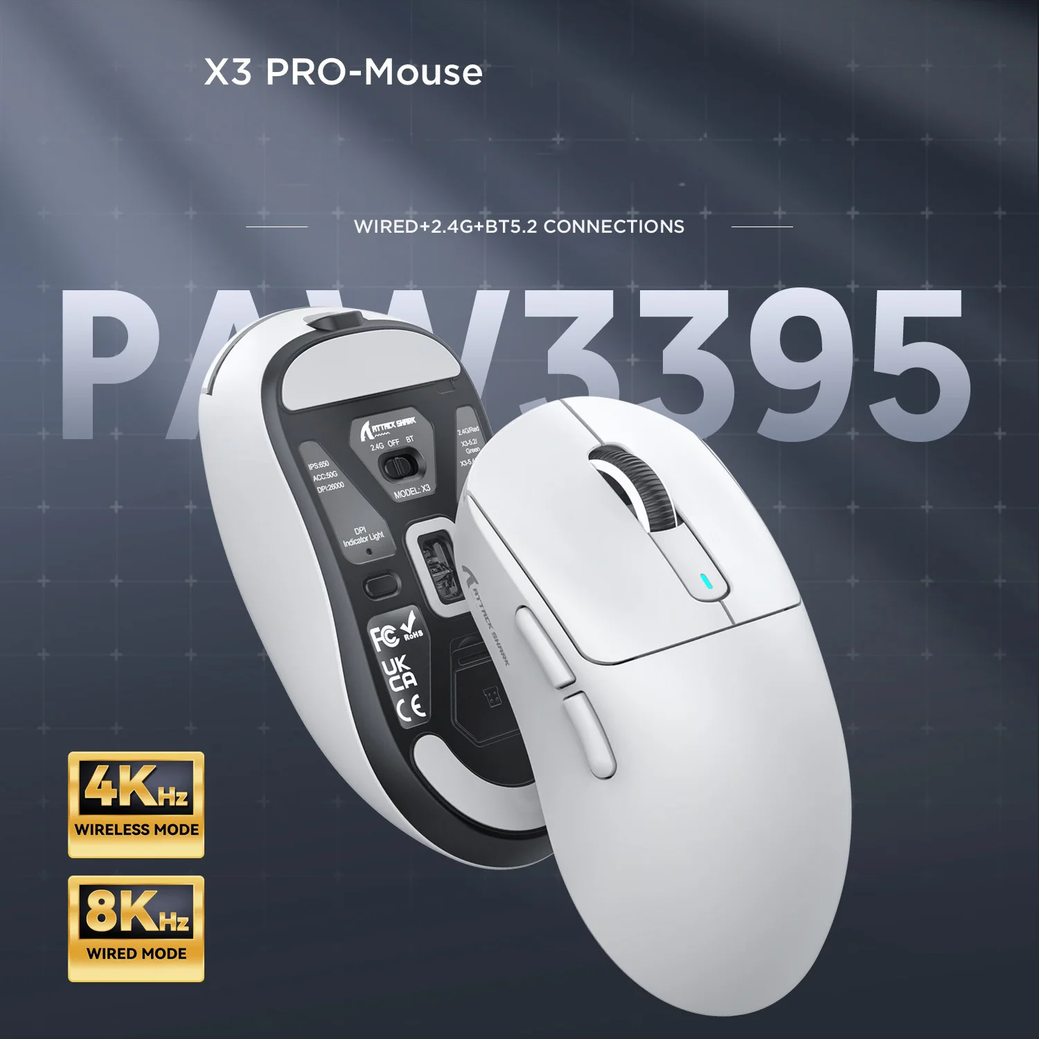 Attack Shark X3 Pro kabellose Gaming-Maus, PAW3395-Sensor, drei Modi