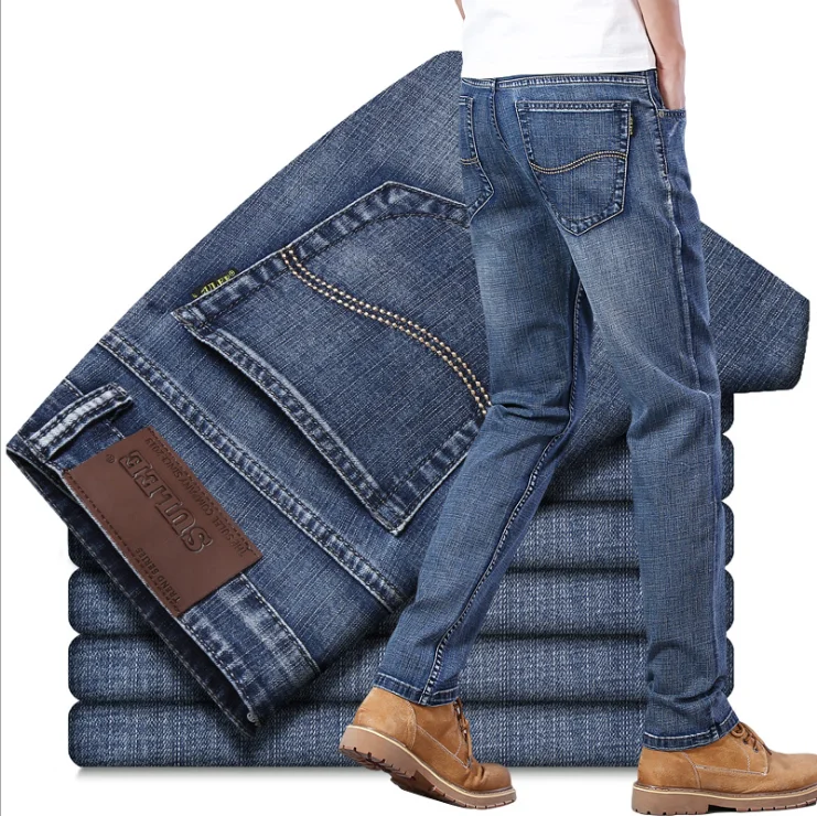 

High quality and cheap trade loose men's blue high waist jeans wholesale