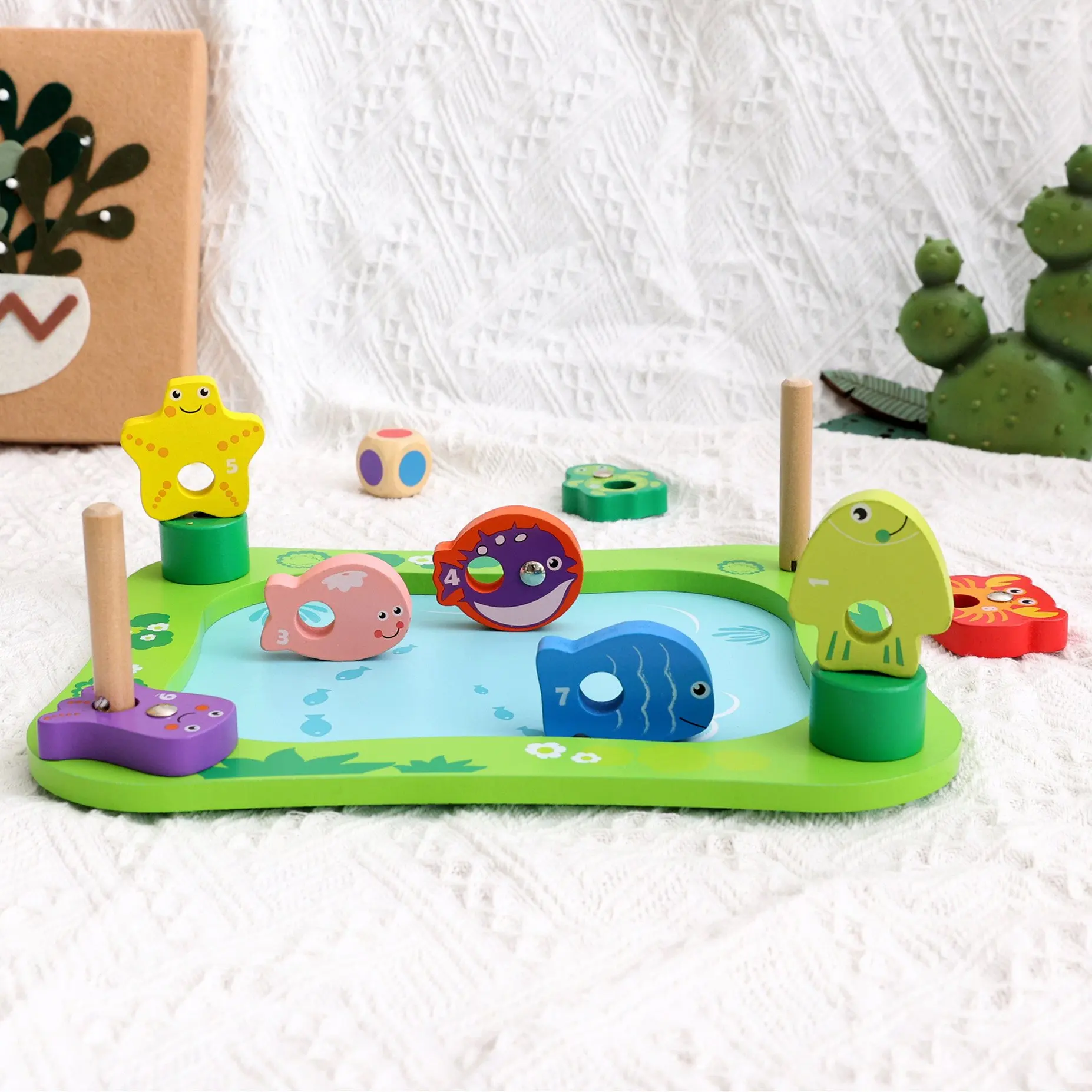 

Kids Montessori Educational Toys Wooden Fish Game Board Magnetic Catching Fish Toy