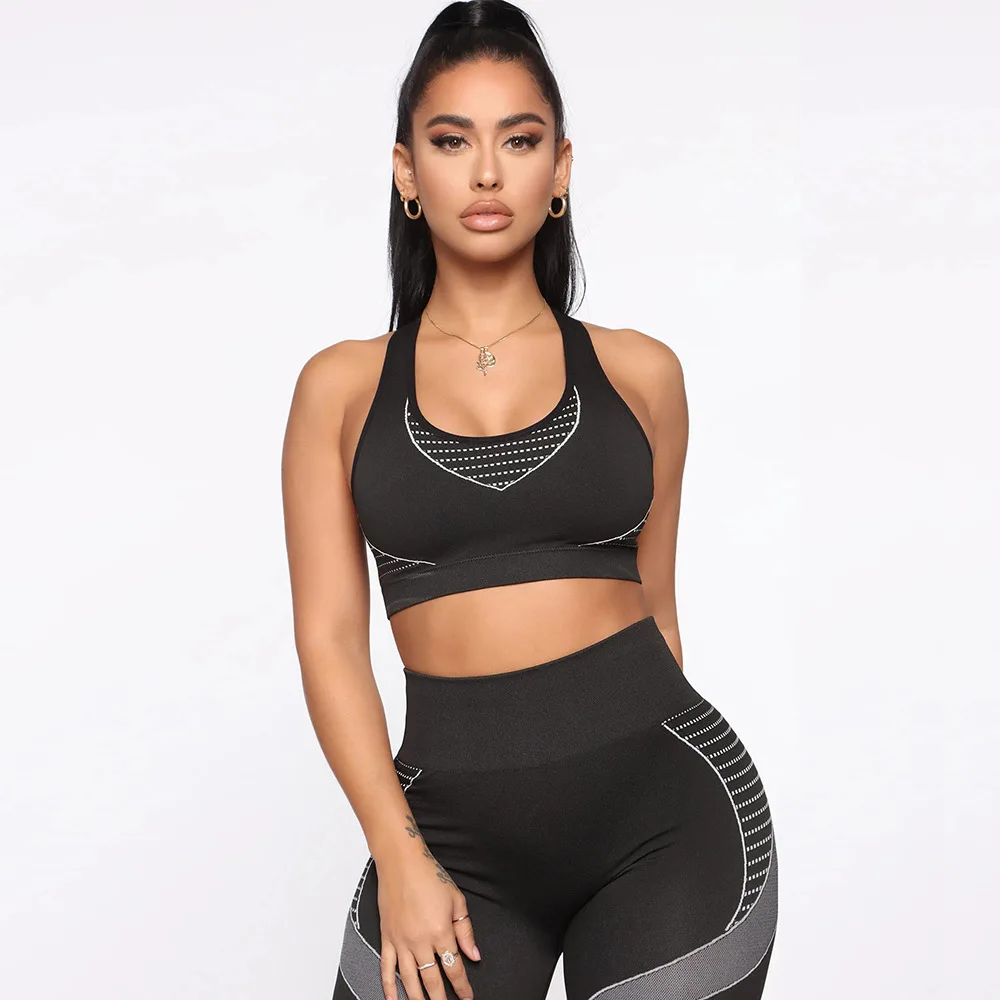 

Women Digital Printing Workout Seemless Yoga Gym Clothing Sets Fitness Sports Sportswear Bra Yoga Black Leggings Outfit Set