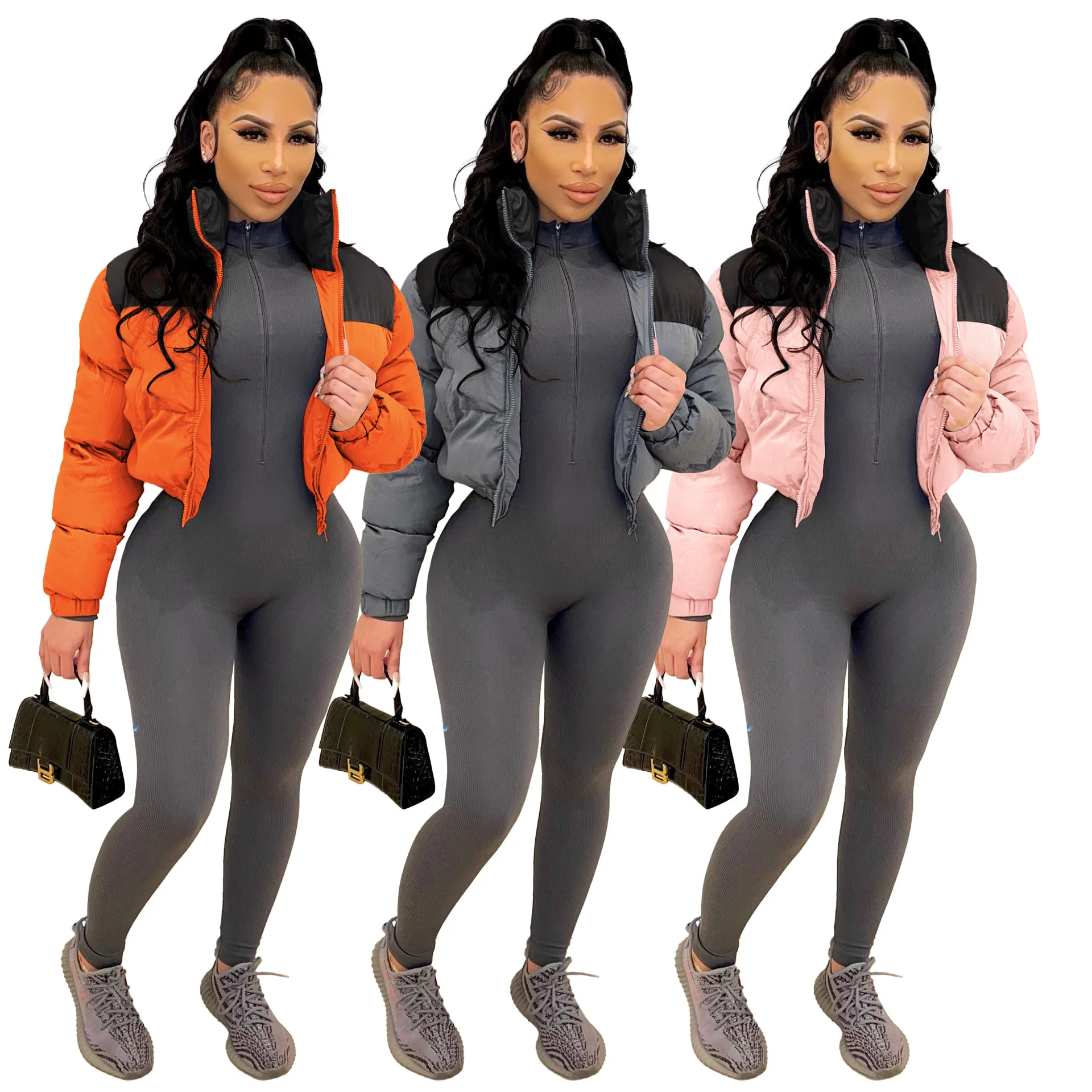 

2021 Women's Bubble Cotton Down Jacket Wind Coats Zipper Front Cotton Puffer Bubble Winter Coat Jacket For Women