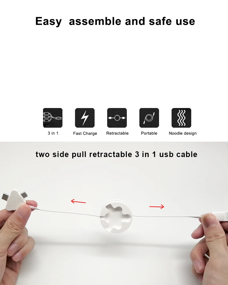 3 in 1 Retractable Round Box USB Cable Portable Multi Charger Cable New idea consumer electronics - ANKUX.COM