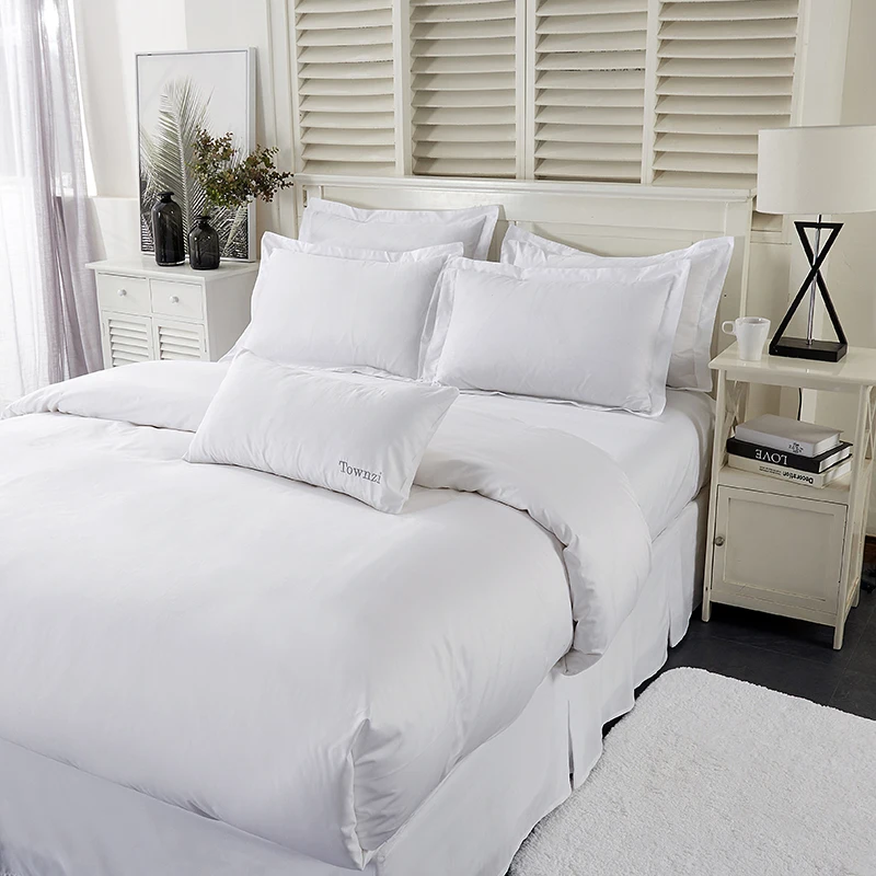 Townzi Hot Sale Luxury Wholesale Jacquard Weave White Plain 100% Cotton Beddings Hotel