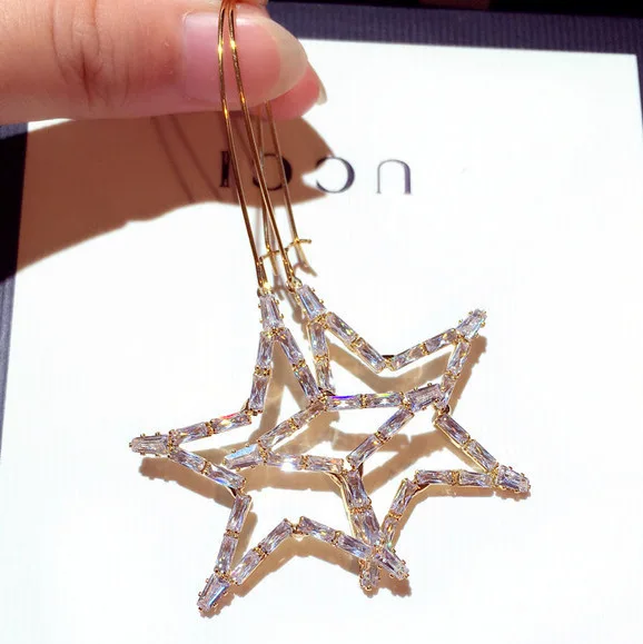 

Flashing Big Star Drop Earring Women Girl New Fashion Korea Crystal Exaggerated Long Earrings Fine Gift Jewelry, Picture shows