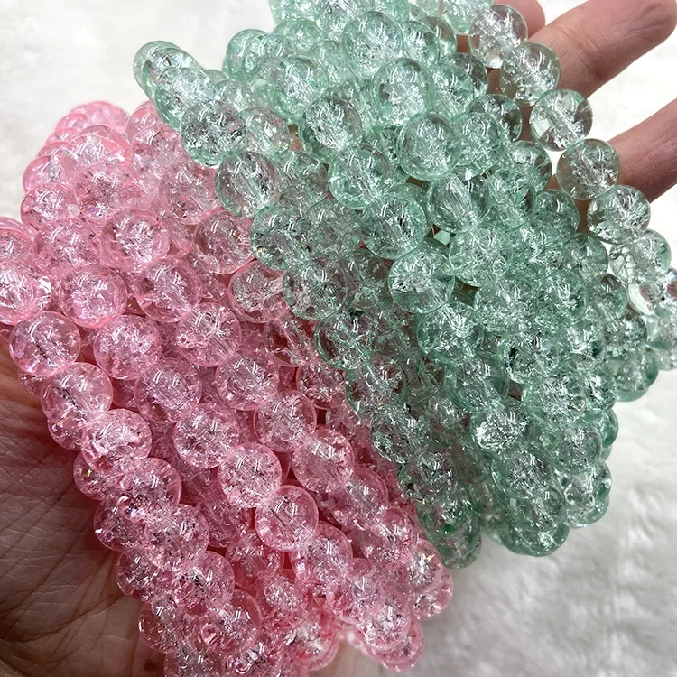 

stock for sale 10mm pink and green beads round crackle glass beads strands for bracelet, Any color is available
