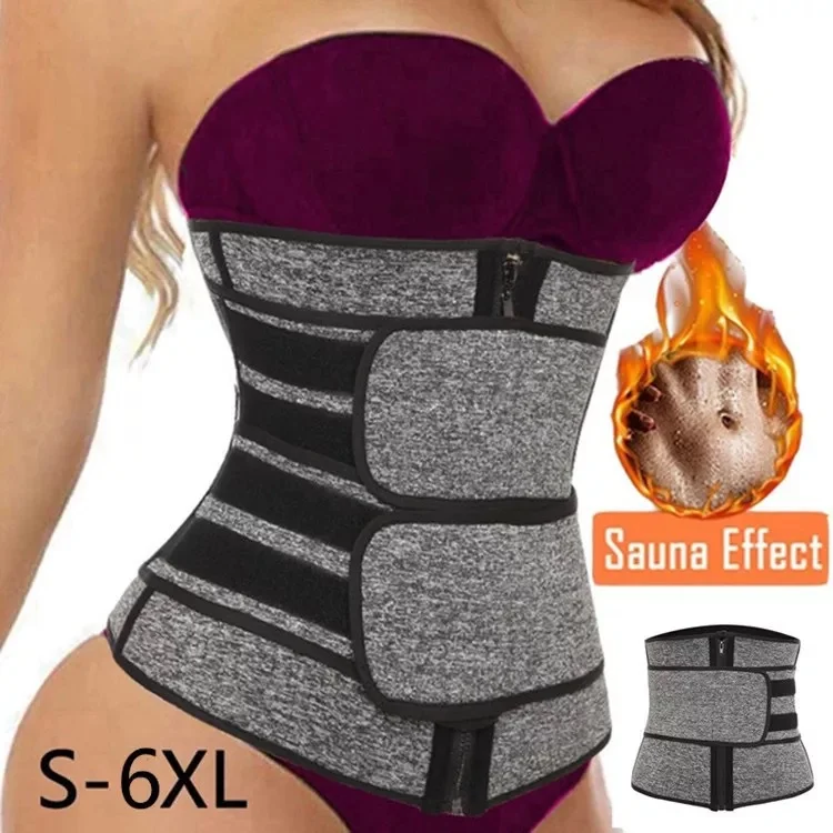 

ODM OEM Neoprene Sauna Sweat Double Control Belly 3 Belts Waist Trainer for Women Weight Loss, Black, red , grey